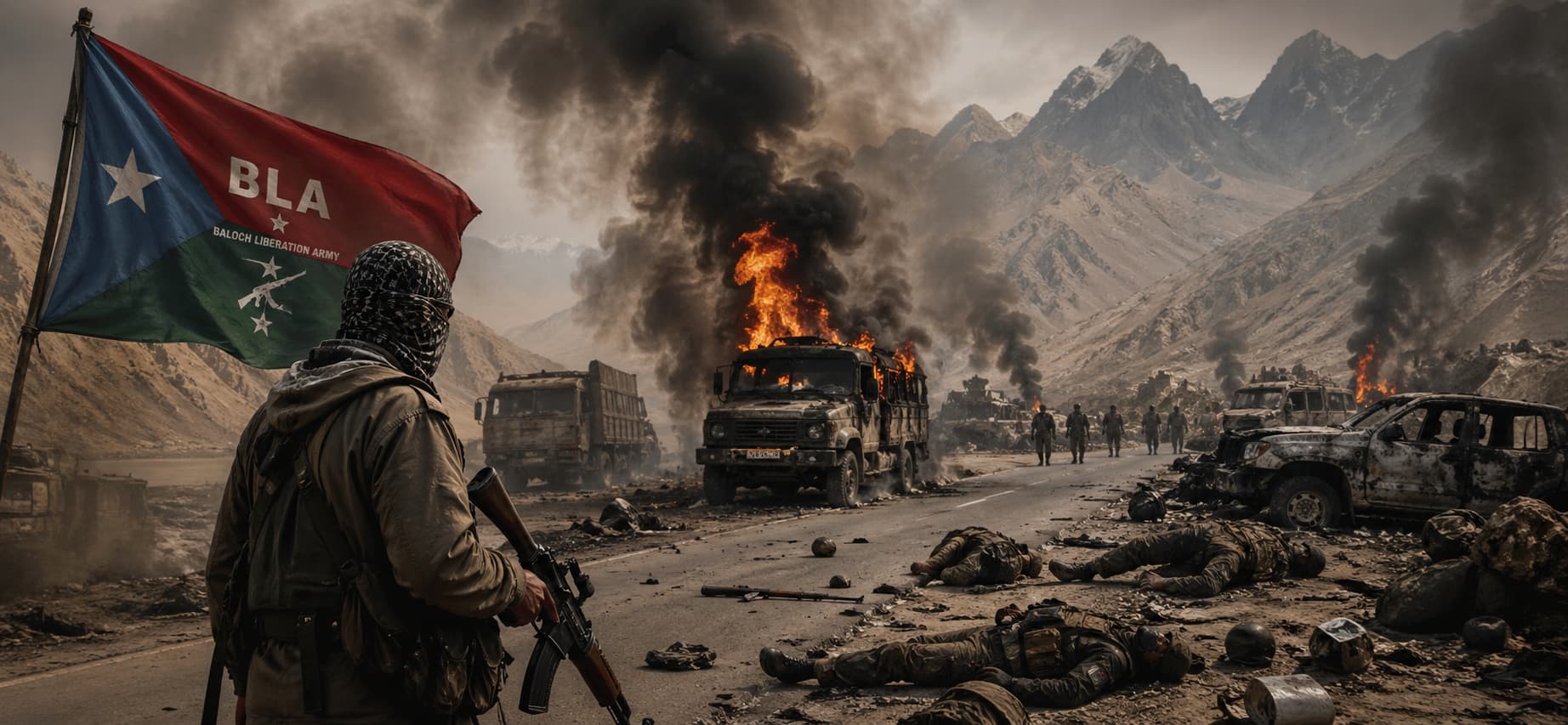 Baloch insurgent in a war zone
