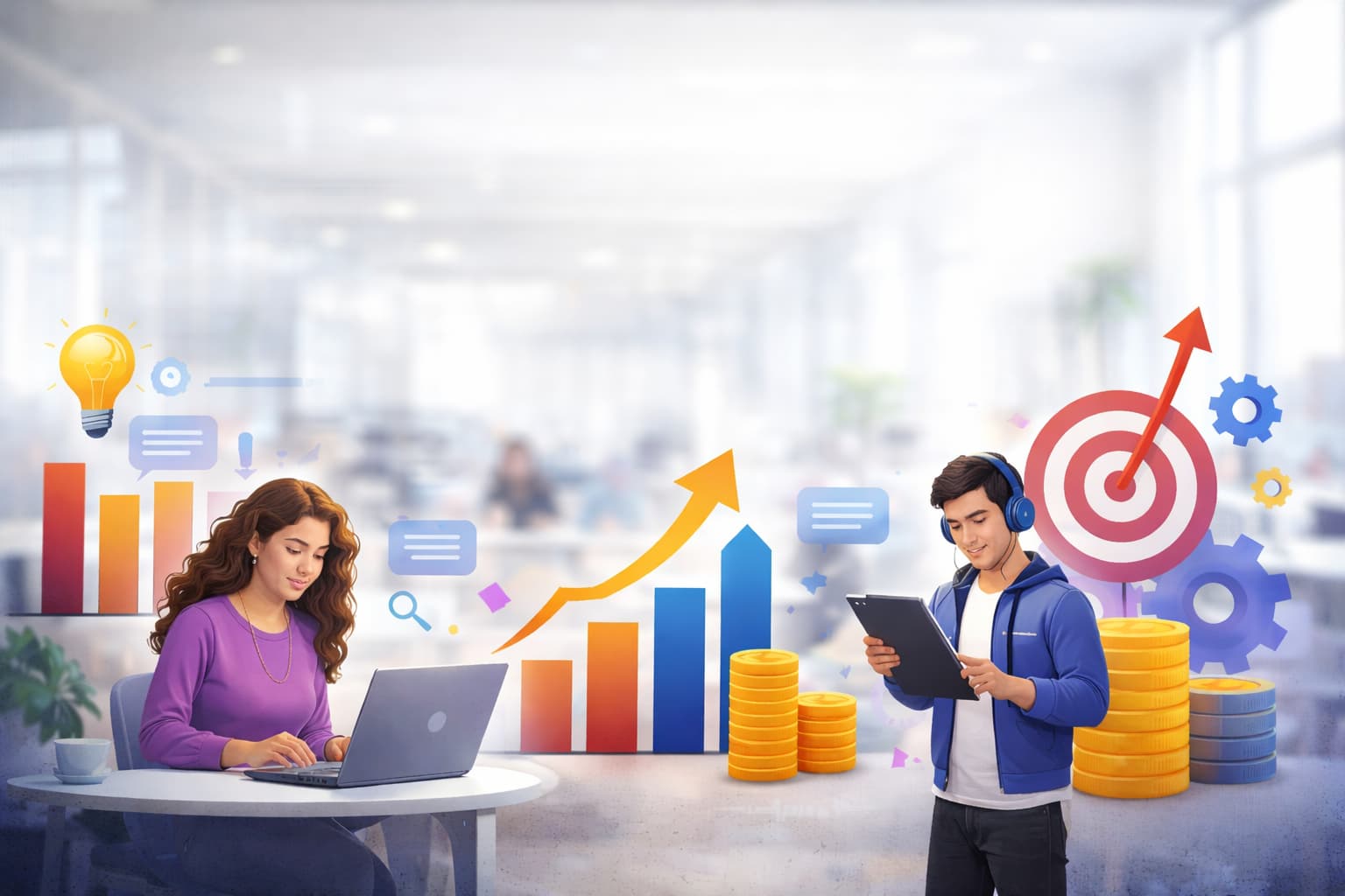 Modern office with business