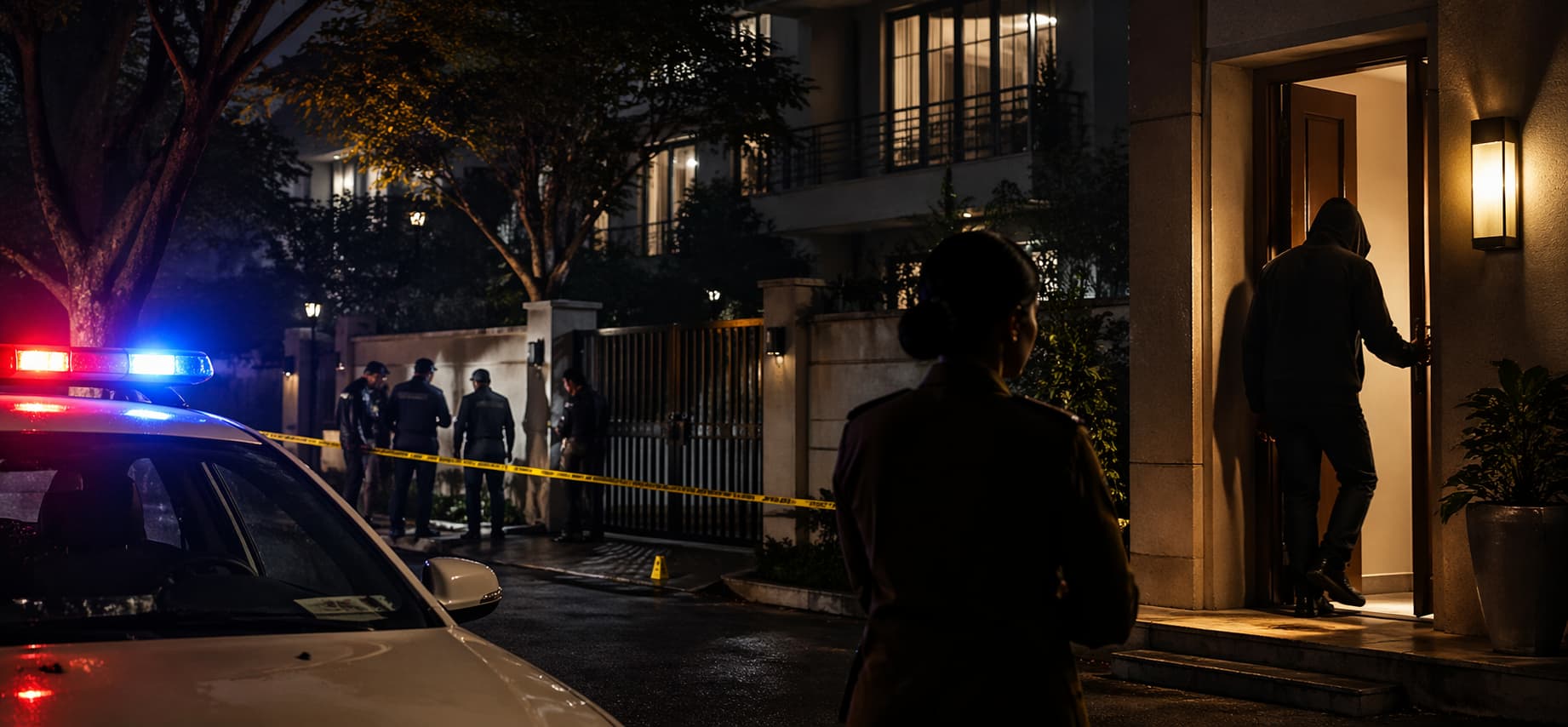 Nighttime crime scene investigation in progress