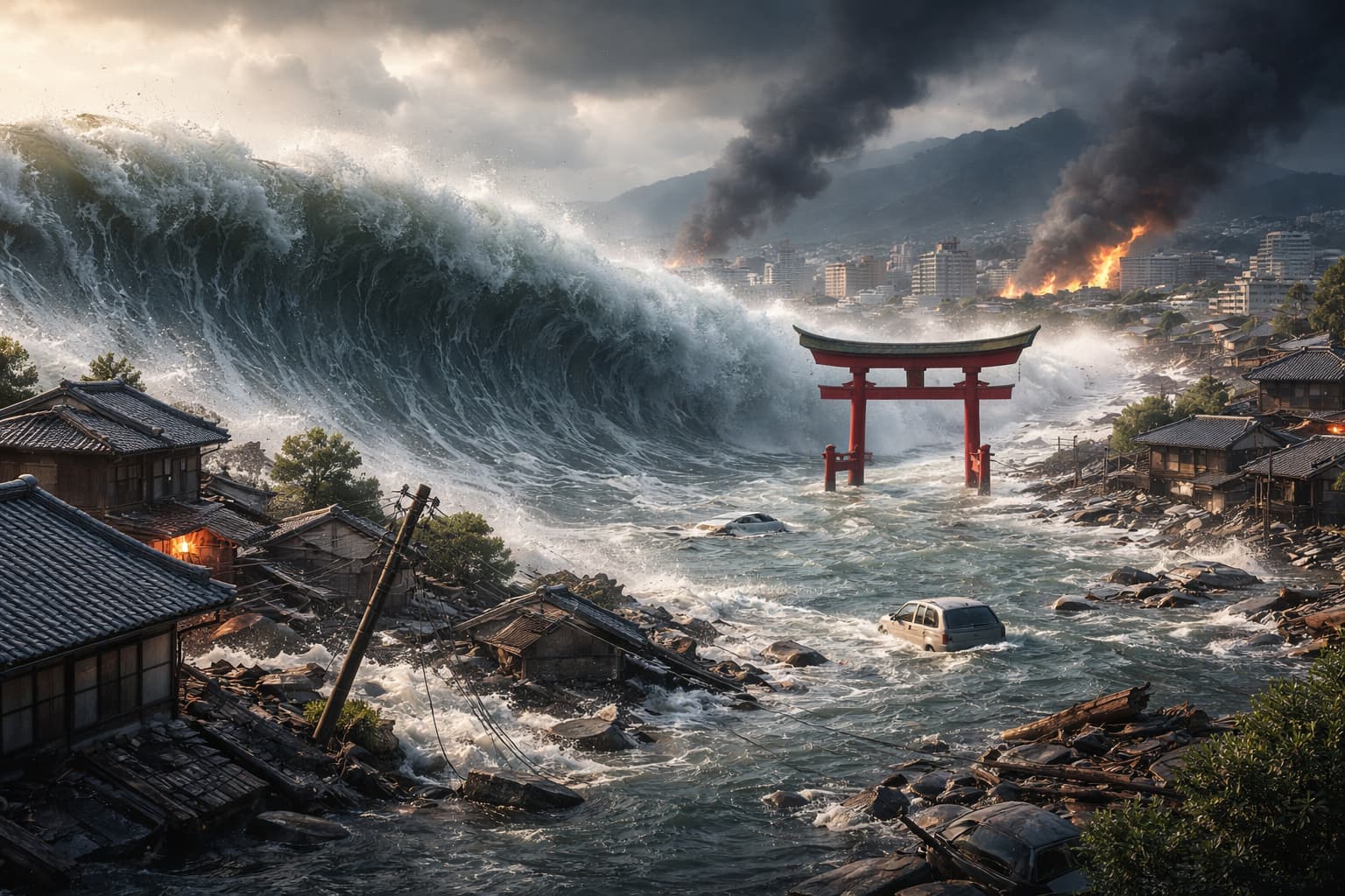 Tsunami strikes coastal Japanese city